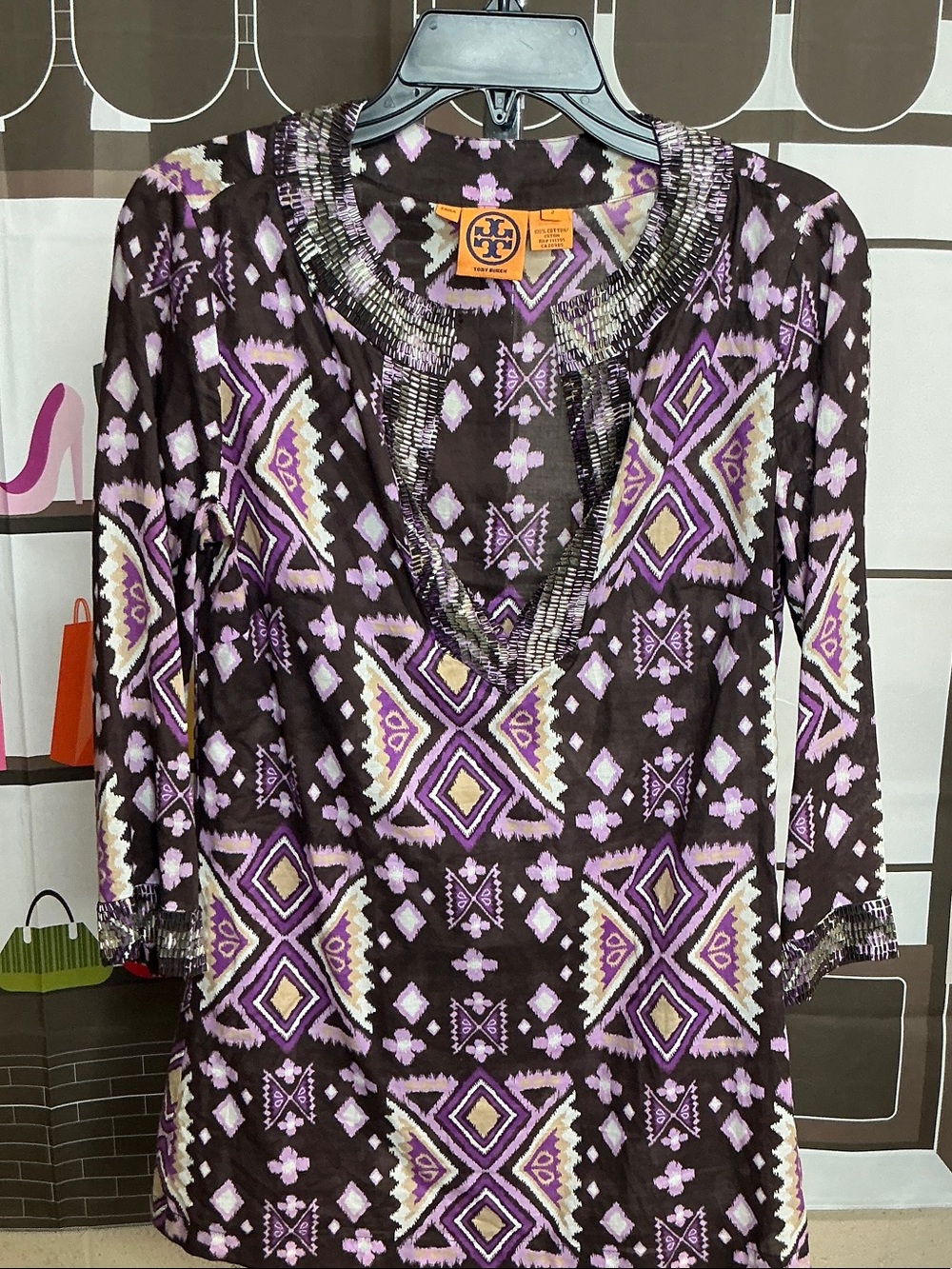 Tory Burch sz 2 top purple brown cream  #2287